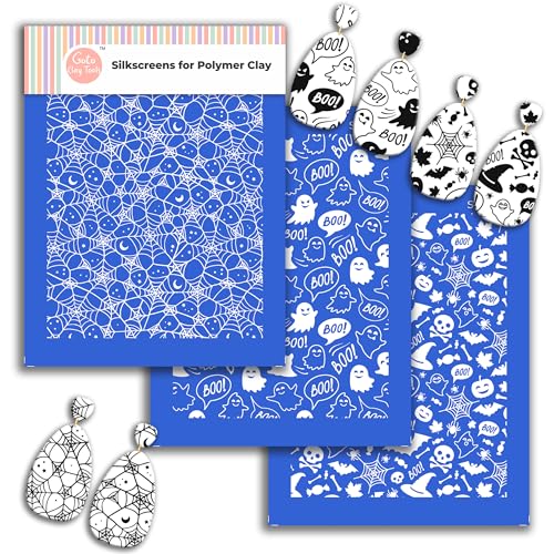 Halloween Silk Screen Stencils for Polymer Clay, 3 PCS Spider Web Ghost Silkscreen for Polymer Clay Earring Making, Reusable Silk Scre - color: SSCMB-93