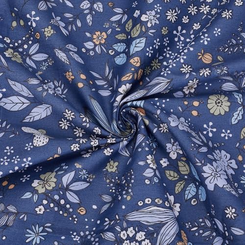 1.75 Yards Dark Blue Cotton Flower Fabrics Retro Floral Leaves Square Bundles Patchwork Squares Fabric Vintage Flowers Cloth for Sewing Making Dress Quilting Valentines Day DIY Craft Supply - size: 1600MM, style: Dark Blue Flower