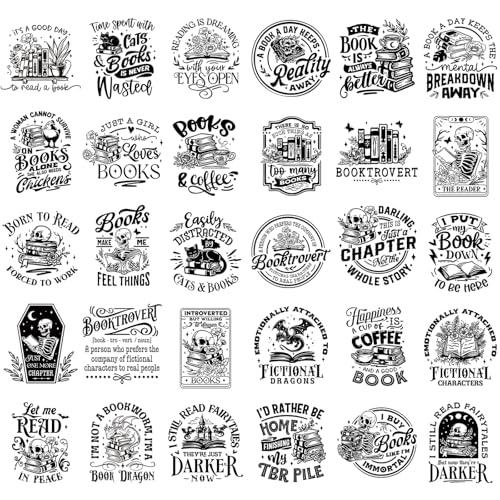 Dazoratix Floral Book Transfer Stickers - 30 Sheets Reading Books Lover Iron on Transfers Funny Ready to Press for T-Shirts DIY Crafts Women Clothing Decals Pillow Patches Bag Appliques Decorations - size: 30 Sheets, style: Floral Book