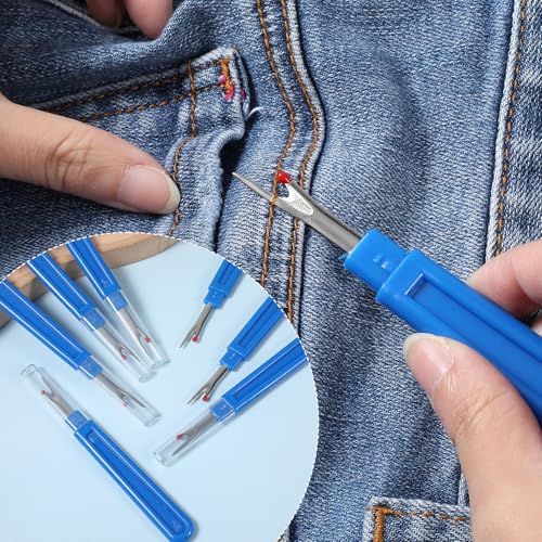 12 Pcs Stitch Remover Tool, Thread Stitch Remover Tool, Ergonomic Grip Seam Ripper, Seam Ripper Set, Thread Cutter, Embroidery Removing Tools for Sewing, Crafting (Blue)