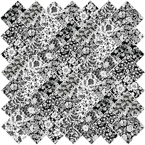 50pcs 10 x 10 inches Cotton Fabric Bundle-Black and White - color: Black and White, size: 10” x 10”