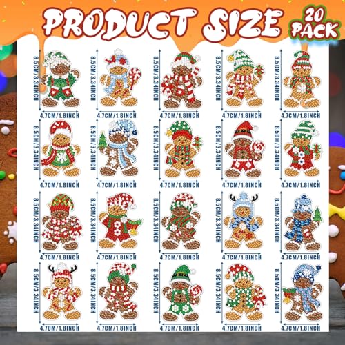 Tondiamo 20 Pcs Christmas Diamond Painting Keychain Kits 5D DIY Diamond Art Pendants Double Sided Hanging Key Chains for Christmas Party Decoration DIY(Gingerbread Man Style) - style: Gingerbread Man Style