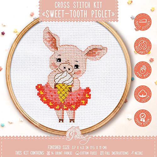 Povitrulya Counted Cross Stitch Kit 'Sweet Tooth' - DIY Embroidery Set - color: Piglet