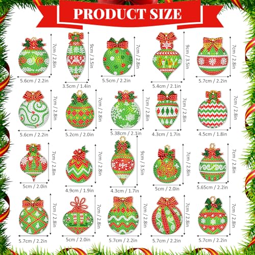 Tondiamo 20 Pcs Christmas Diamond Painting Keychain Kits 5D DIY Diamond Art Pendants Double Sided Hanging Key Chains for Christmas Party Decoration DIY(Green Balls) - style: Green Balls