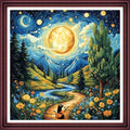 Funchey Counted Cross Stitch Kits for Adults Needlepoint Kits Unprinted Cross Stitching Embroidery Kit 11CT Cross Stitch Supplies-Starry Night Moon Garden 18x18 inch - color: ArtsKits07