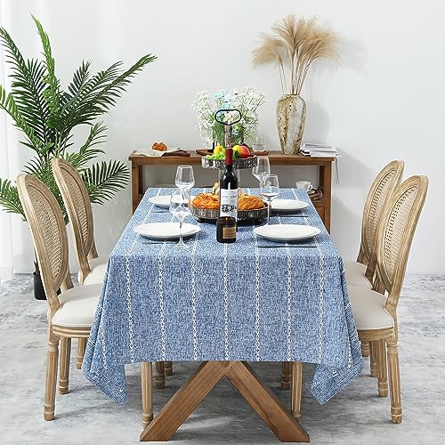Chassic 60 x 104 inches Farmhouse Style Linen tablecloths, Wrinkle Resistant Washable Dining Room Table Cloths for 6 Foot Rectangle Tables - Blue - color: Blue, size: 104" x 60" (Rectangular)
