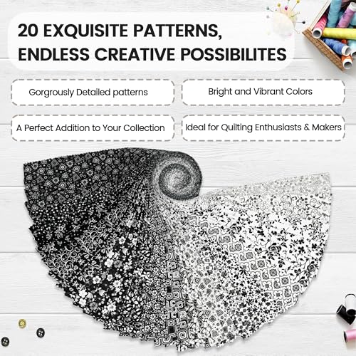 Craftido-20 Options-100% Cotton Jelly Roll Fabric Precut Strips for Quilting, Crafting, and Sewing, 40 Strips 2.5" x 44" Assorted Bundles for Rug, Quilt, DIY Craft and Home Decor-Black & White Flower - color: Black & White Flower