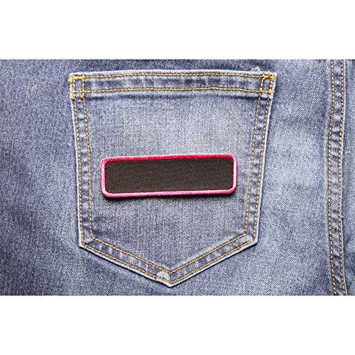 Blank Name Tag Patch Pink Border - By Ivamis Trading - 3.5x1 inch - Twill Fabric - Paper Backing - Embroidered and Laser Cut Borders (P4830) - color: Black,Pink, size: Small 3.5x1 inch
