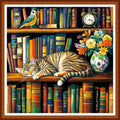 Funart Stamped Cross Stitch Kits for Beginners Full Range of Cross Stitching Preprinted Embroidery Kits for Adults, 11CT Embroidery Pattern Needlepoint Kits-Bookshelf Cat Flowers 18x18 inch - color: ColorArt61
