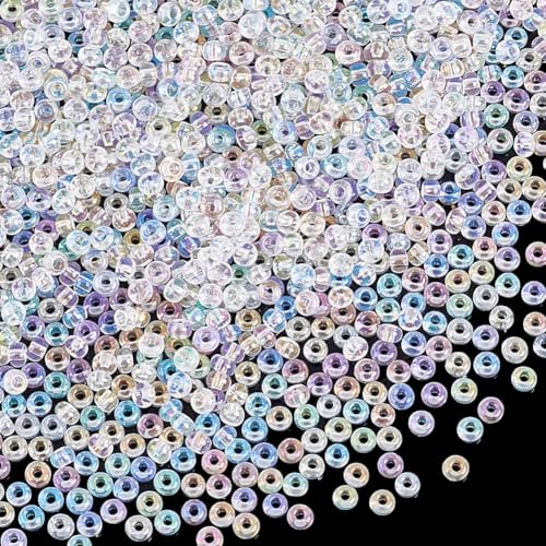PH PandaHall 6000 Pcs 11/0 Glass Seed Beads, AB Color 2mm Seed Beads Round White Waist Bead Mini Spacer Bead for Earring Choker Bracelet Neckalce Waist Chain Jewelry DIY Crafts Making - color: AB Color-6000 Pcs