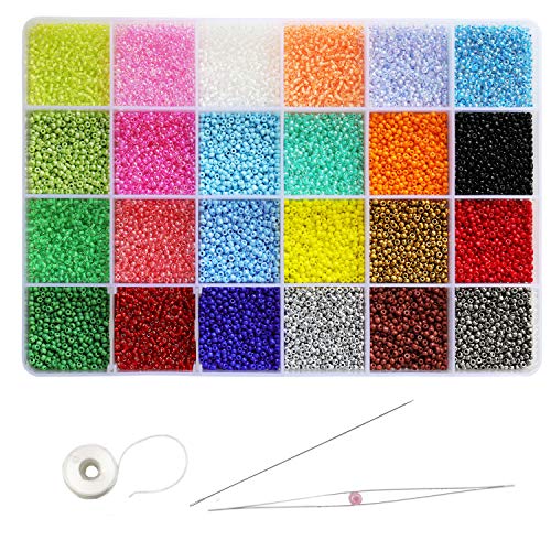 Size 12/0 Crafts Glass Seed Beads 2mm Tiny Pony Beads Assorted Kit with Organizer Box for Jewelry Making (24 Assorted Multicolor Set, Total About 24000pcs) - color: 24 colors B