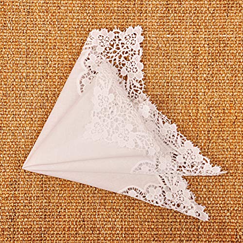 Milesky White Wedding Handkerchief Pure Cotton, Soft Ladies Hanky with Crochet Lace - color: Ch08