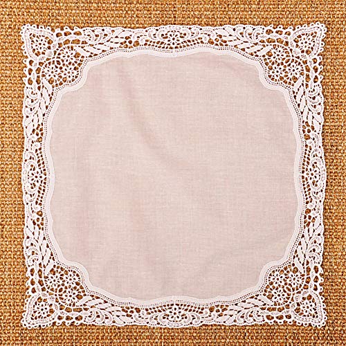 Milesky White Wedding Handkerchief Pure Cotton, Soft Ladies Hanky with Crochet Lace - color: Ch04