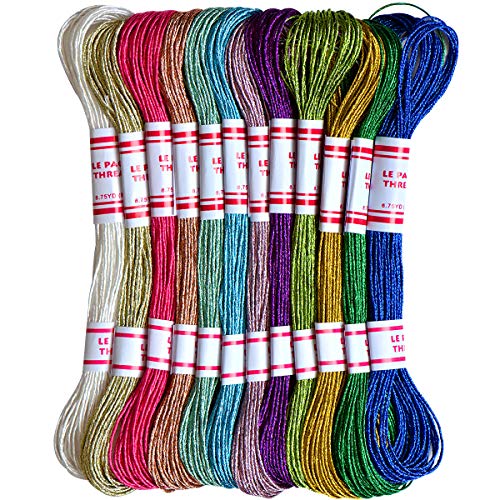 Embroidery Thread 8m Metallic Embroidery Floss 12Skeins All Purpose Assorted Muti-Colors Cross Stitch Tread Set for Craft Needlework Hand Embroidery Bracelets String DIY Craft - color: Light multi-color, size: 12 skiens