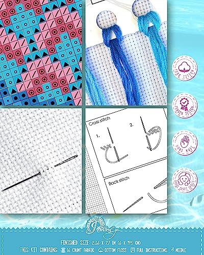 Povitrulya Mermaid's Tail - Counted Cross Stitch Bookmark Kit - DIY Embroidery Set for Adults with Paper Pattern, 16-Count Aida Canvas and Presorted Floss - color: Mermaid's tail