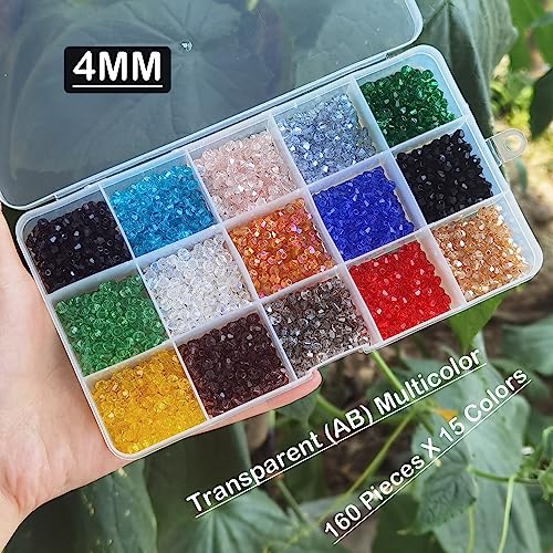 INSPIRELLE 2400pcs 4mm Bicone Beads Faceted Crystal Glass Briolette Beads - color: Transparent (AB) Colors