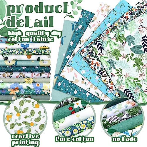 Tudomro 70 Pcs 10 x 10 Cotton Fabric Square for Quilting, Green Floral - color: Green Floral