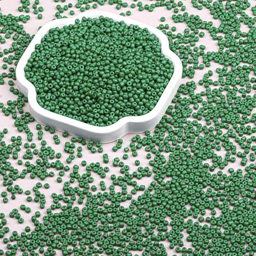 10150pcs 2mm Glass Seed Beads Bulk, 12/0 Mini Small Round Bead for Jewelry Making Tiny Craft Glass Seed Beads for Jewelry Making Bracelet Wrist Necklaces(Green) - color: Green