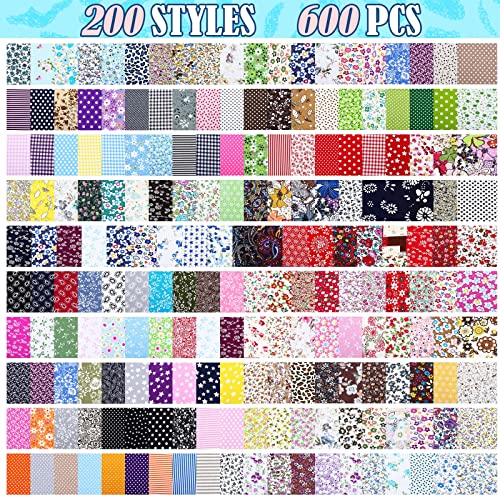 Kinlop 600 Pcs 4"x4" Cotton Fabric Squares Quilting Precut, Mixed Color - color: Mixed Style