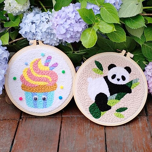 HAND U JOURNEY Punch Needle Kit, 18 Colors Yarn & 2 Hoops