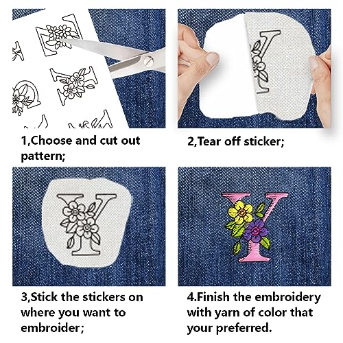 BENECREAT 4 Style 104PCS A-Z Flower Alphabet Water Soluble Hand Sewing Stabilizers, Boho Pattern Tear Away Embroidery Stabilizers for Carves, Shirts, Coats, Bags, Towels - color: A-z Flower Alphabet