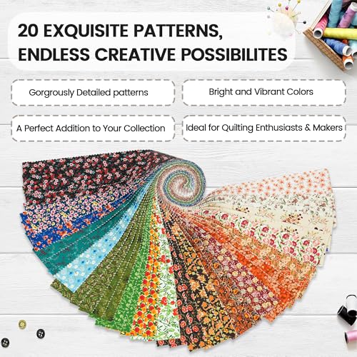 Craftido-20 Options-100% Cotton Jelly Roll Fabric Precut Strips for Quilting, Crafting, and Sewing, 40 Strips 2.5" x 44" Assorted Bundles for Rug, Quilt Project, DIY Craft and Home Decor-Retro Style - color: Retro Style