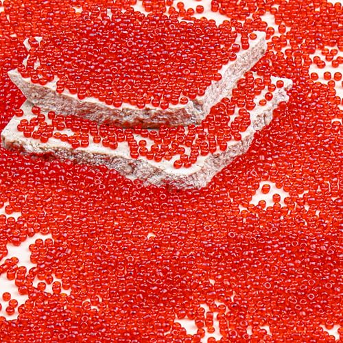 Legefo 4mm Glass Seed Beads Bulk, Red Transparent 6/0 Small Mini Pony Seed Beads, Tiny Round Craft Bead for Bracelet Necklace Wrist Jewelry Making Beading Weaving DIY Crafts Supplies, 1000pcs - color: Red Transparent