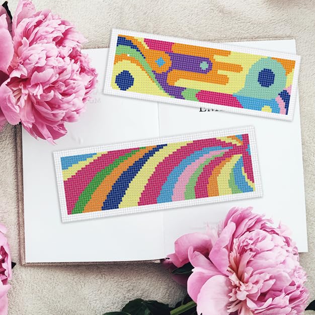 INFUNLY 6pcs Abstract Art DIY Cross Stitch Bookmark Kits for Beginners Creative Colorful Cross Stitch Kit with Instruction Modern Abstract Stamped Embroidery Bookmark Kit for Book Lovers Readers Gift - style: 6pcs Abstract Art