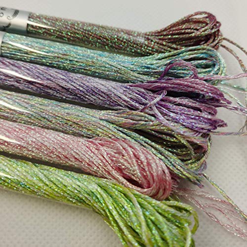KCS 6-Strand Cross Stitch Metallic Variegated Pearl Shiny Embroidery Floss (6 skeins, Multicolored 2) - color: Multicolored 2