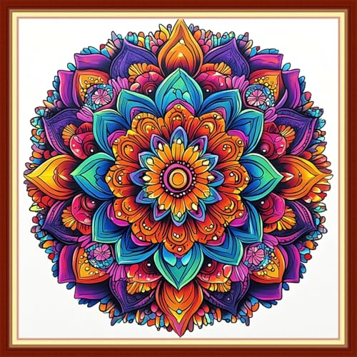 Redxing Stamped Cross Stitch Kits Embroidery kit for Beginners Adults Full Range of Embroidery Patterns Starter Kits DIY Printed Cross Stitch Kits Needlepoint Kits 11CT-Colorful Mandala 18x18 inchs - color: Artskits04