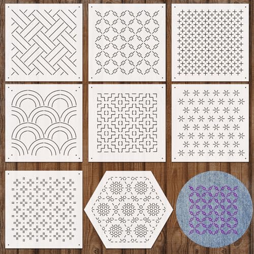 Yousoontic 8 Pcs Plastic Sashiko Stencil Sashiko Template, Traditional - style: Traditional Style
