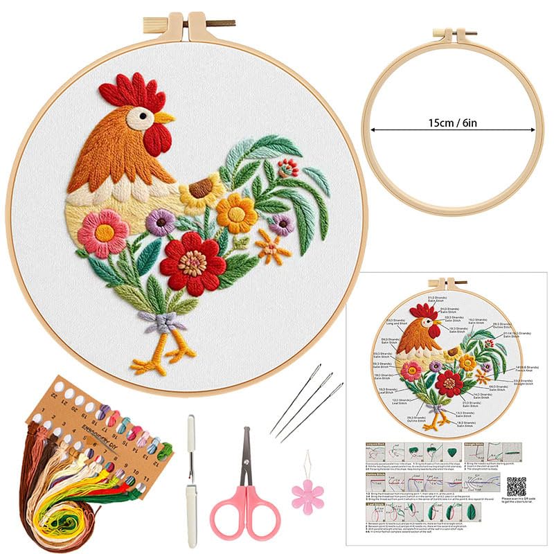 Haootadiy Beginner Embroidery Kit for Adults, Easy Cross Stitch Kit for Beginners and Adults, Full Embroidery Hoop Kit with Needles and Thread Included (Pattern 12) - color: Pattern 12