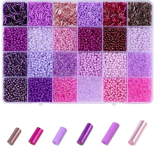7500Pcs Purple Glass Seed & Tube Bugle Beads Kit for Embroidery and Craft - color: G-Purple