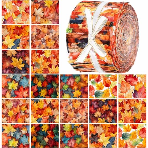 Hosuly 40 Pcs Fall Fabric Autumn Maple Leaves Jelly Quilting Strips Roll - color: Maple Leaf