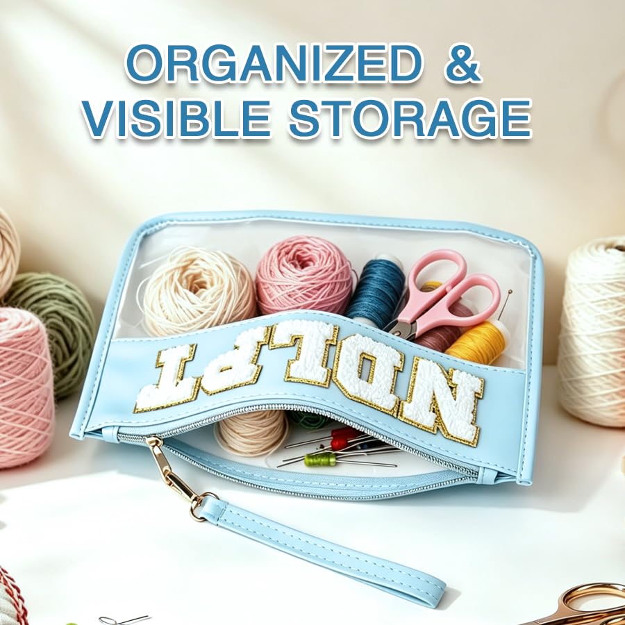 Needlepoint Project Bag NDLPT Clear Zip Pouch Bag, Premium Craft Storage Case, Sewing Organizers and Storage Sewing Gifts for Stitching Enthusiasts(Blue) - color: Blue