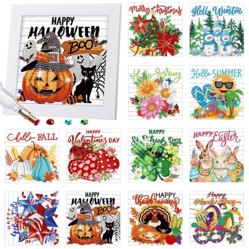 Trandraft 13 Pcs Seasonal Holiday Small Diamond Art Kits for Adults Craft - style: Lively Style