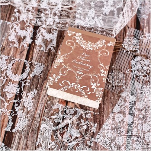 Lace Stickers for Scrapbooking, 30 Sheets Scrapbook Stickers Book for Wedding Invitations, Bridal Scrapbook Supplies, Transparent PET Stickers for Junk Journaling, Floral Embroidery Lace - color: Lace Floral Embroidery