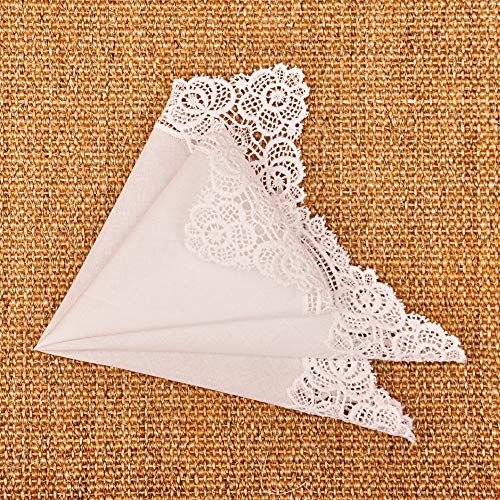 Milesky White Wedding Handkerchief Pure Cotton, Soft Ladies Hanky with Crochet Lace - color: Ch02