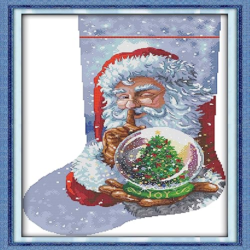 Howie's Needlepoint Cross Stitch Kits, 14CT Pre-Printed Pattern Charistmas Stocking Needlepoint Kits, DIY Charistmas Gift, Santa Claus 4, 15 x 22 Inch - color: Santa Claus 4