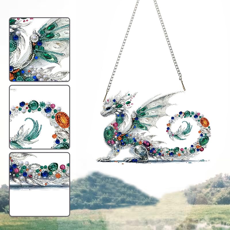STGLCR Diamond Painting Kits Hanging Pendant, Dragon Special Shaped Crystal Diamond Art Double-Sided Printed Window Ornament, DIY Wall Art Hanging Sign for Crafts and Home Decor - color: 106-Dragon