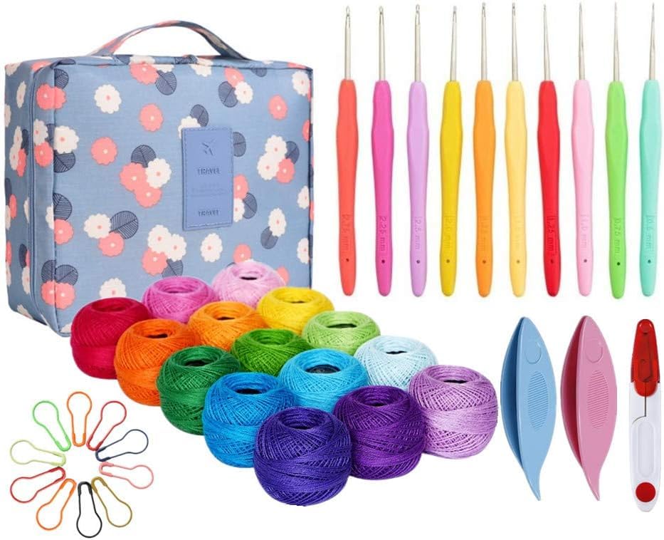 Lewhoo 15 Crochet Thread Balls & 10 Lace Crochet Hooks, 100% Cotton Thread - color: Multicolor