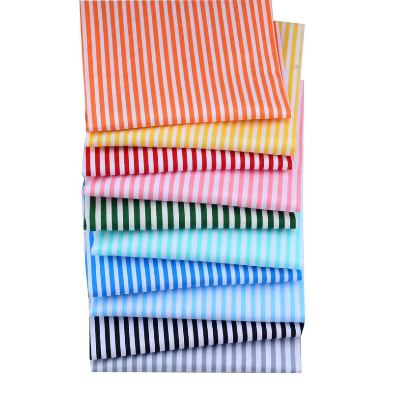 AMORNPHAN Multicolors White Stripes Printed 100% Twill Cotton Quilting Bundles Fabric for Patchwork Needlework DIY Sewing Crafting Precut Face Mask 16x20 Inches (40x50cm.) Set of 10 Pieces (Stripes) - color: Stripes