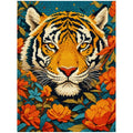 Zhenqing Tiger Stamped Cross Stitch Kit for Beginners, 11CT Printed Full Coverage Tiger Face with Orange Flowers Pattern, 28 x 38 cm Wildlife Animal Embroidery Needlework Set, No Hoop Needed - color: Tiger in Bloom