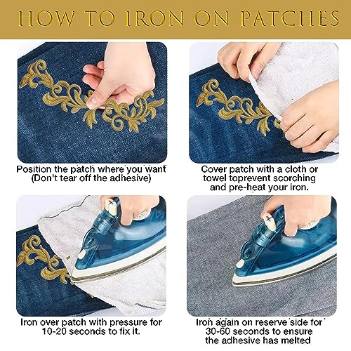 6 Pieces Metallic Leaves Embroidered Iron on Patch Flower Vine Border Lace Applique Long Scroll Motif for Dress Pillow Sewing Accessories Embellishment (Silver) - color: Silver