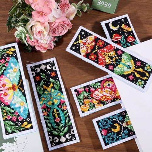 ORIGACH 6 Set Vivid Moths Cross Stitch Bookmark Kit for Beginner - style: Moths