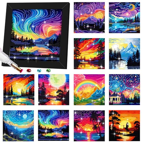 Trandraft 13 Pcs Starry Holiday Small Diamond Art Kits for Adult DIY - style: Scenery