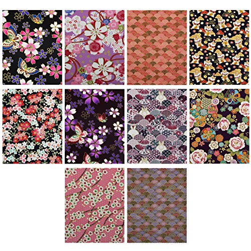 aufodara 30Pcs Fabric Cotton Crafts Japanese Style 20x25 cm, Fabric Patchwork Quilt Bundle, Printed Floral Gold Patterns Fabrics for Sewing Quilting DIY Artcraft Handwork (Color-Bronzing)