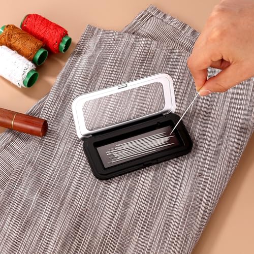 Magnetic Needle Holder Case with Clear Lid, Bobby Pin Storage Box Container Needlepoint Accessories with Snap Closure Needle Point Organizer for Sewing Quilting Embroidery & Craft Supplies (Large)