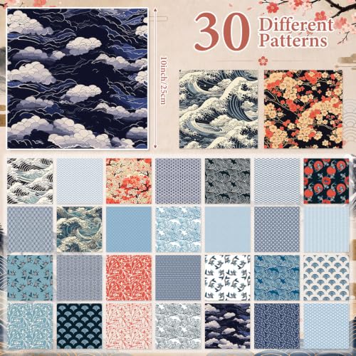 Tatuo 30 Pcs Japanese Cotton Fabric Squares 10 x 10 Inch Quilting Bundle - style: Japanese Style