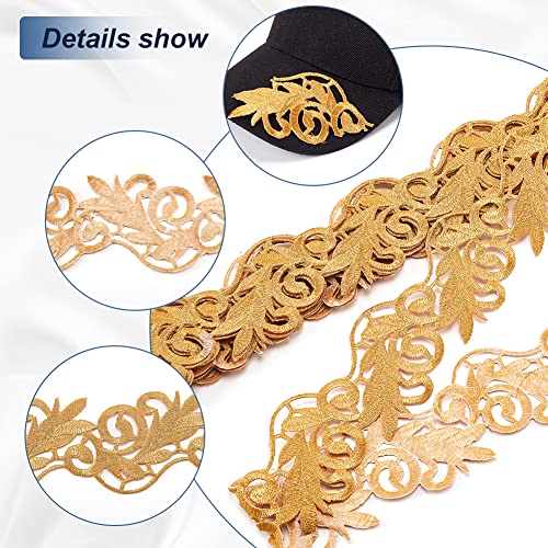 NBEADS 4.37 Yards Gold Embroidery Polyester Ribbons, 2.6 Inch Wide Adhesive Goldenrod Lace Trim Iron on Metallic Flower Lace for Sewing Costumes Gowns Home Decor Garment Accessories - color: 2.6 Inch Gold Ribbons